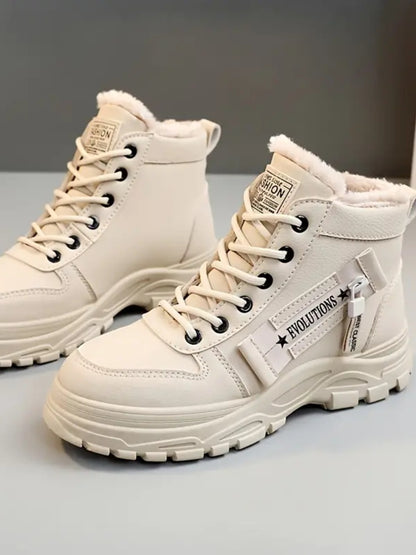 Plateaustiefel mit dekorativem Reißverschluss und runder Zehenpartie