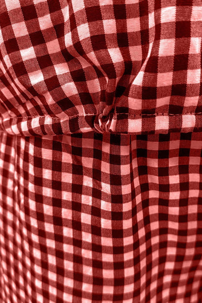 Set aus kariertem Oberteil und Hose in voller Größe mit Rundhalsausschnitt und halblangen Ärmeln