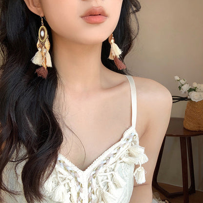 Alloy Rice Bead Dangle Earrings