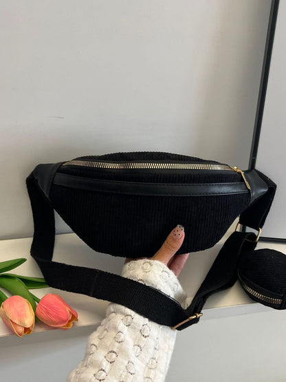 Umhängetasche aus Cord mit verstellbarem Riemen und Beutel