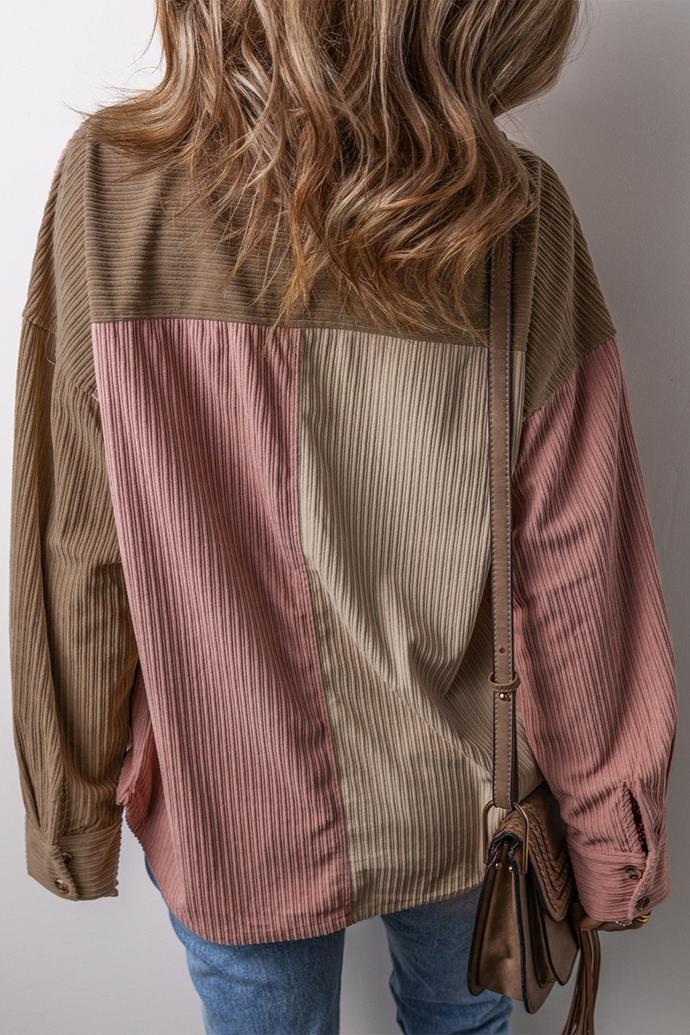Langarm-Shacket mit Knopfleiste und Farbblockdesign