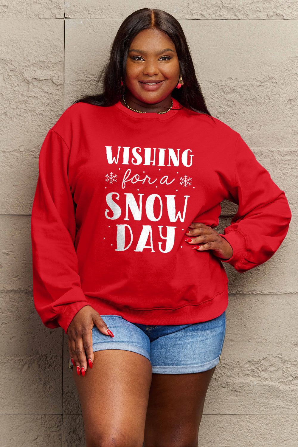 Simply Love Sweatshirt mit Rundhalsausschnitt, volle Größe, WISHING FOR A SNOW DAY