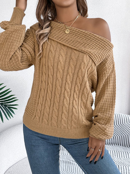Zopfmusterpullover mit One-Shoulder-Träger und langen Ärmeln