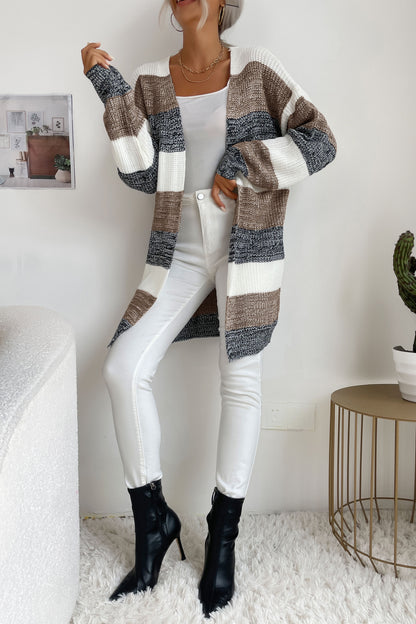 Perfee – Gestreifte, langärmlige Duster-Strickjacke