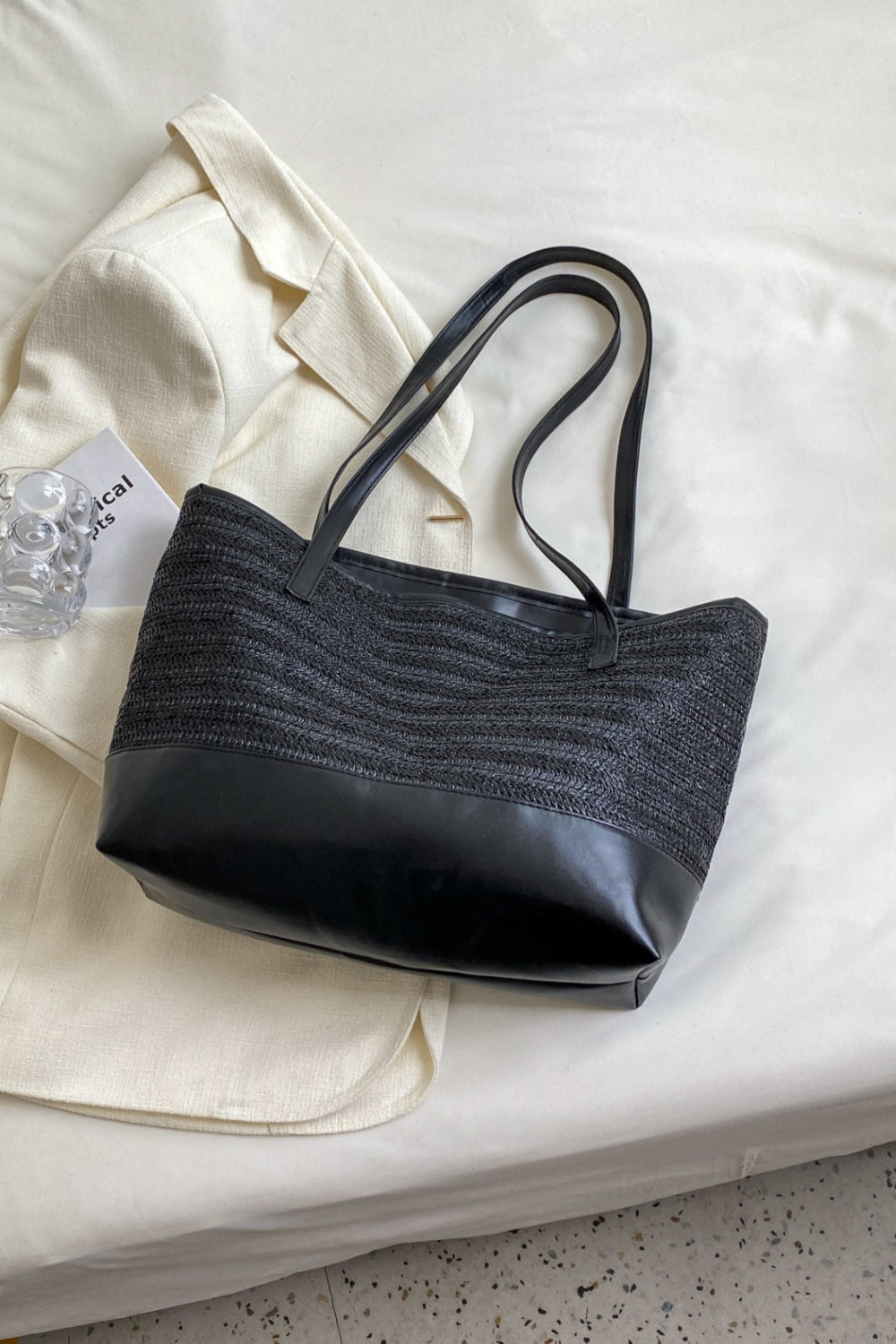 Große Tragetasche mit PU-Lederriemen