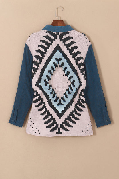 Chaqueta geométrica de manga larga con cordón y botones de talla grande