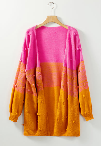Strickjacke mit Pompon-Farbblock und offener Vorderseite