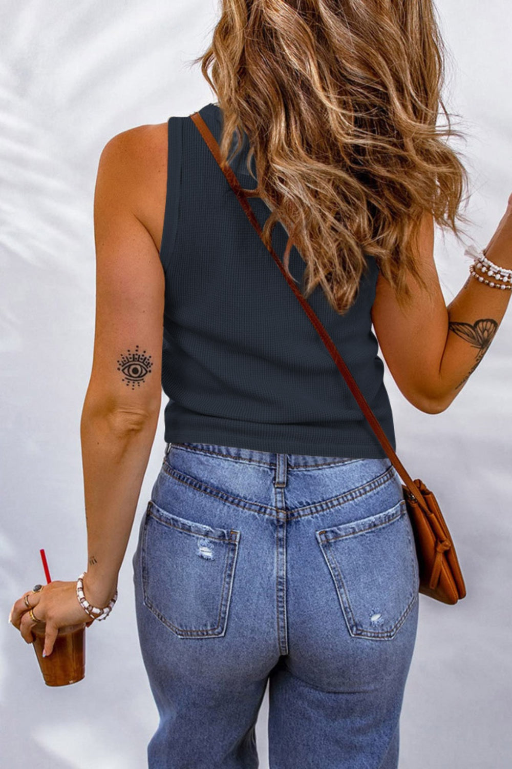 Waffelstrick-Tanktop mit U-Ausschnitt