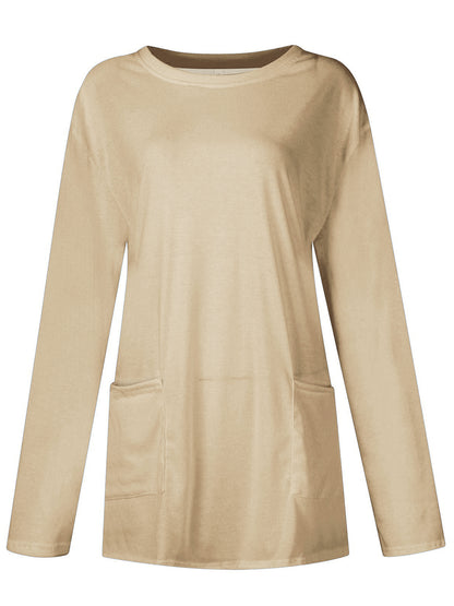 Langarm-T-Shirt mit Rundhalsausschnitt und Taschen in voller Größe