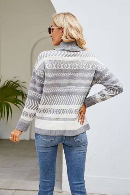 Geometrischer Rollkragenpullover mit langen Ärmeln