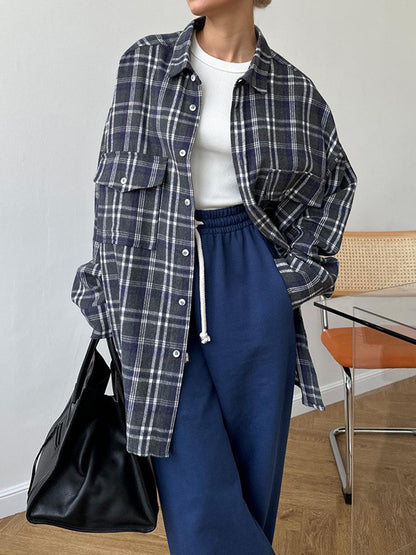 Karierte Hemdjacke mit Knopfleiste und Taschen