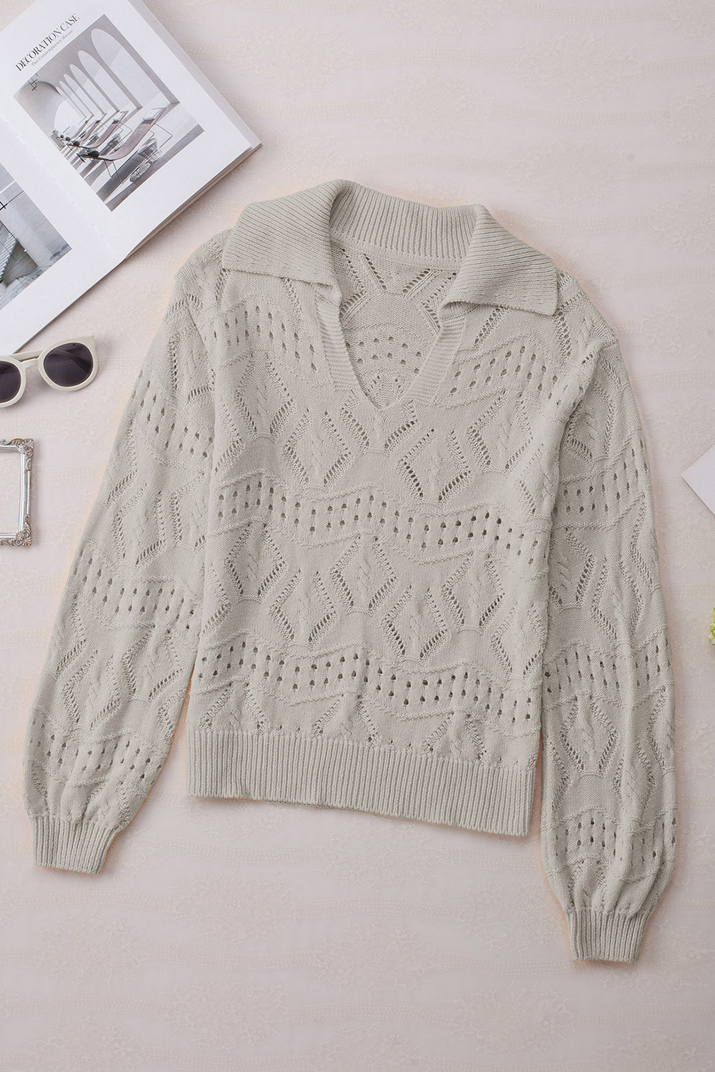 Pullover mit Johnny-Kragen und Hohlsaum
