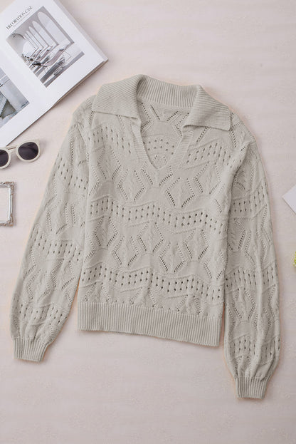 Pullover mit Johnny-Kragen und Hohlsaum