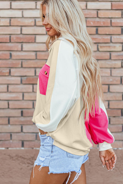 Langarm-Sweatshirt mit Farbblock-Muster und Kragen