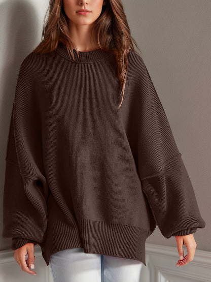 Double Take – Langärmliger Pullover mit seitlichem Schlitz und Rundhalsausschnitt