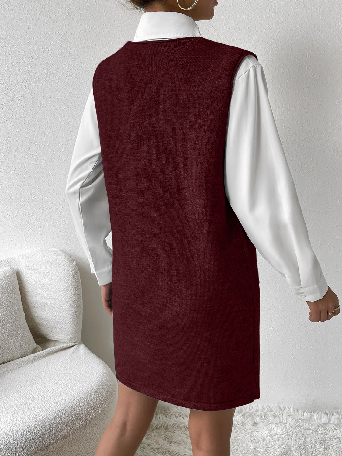 V-Neck Sleeveless Sweater Dress with Pockets – Collections for Her V-Neck Sleeveless Sweater Dress with Pockets – Collections for Her