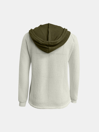 Kapuzenpullover mit langen Ärmeln und Waffelstrick in voller Größe und Kontrast