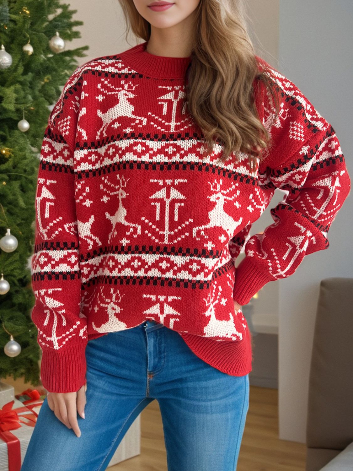 Weihnachtselement Rundhals Langarmpullover