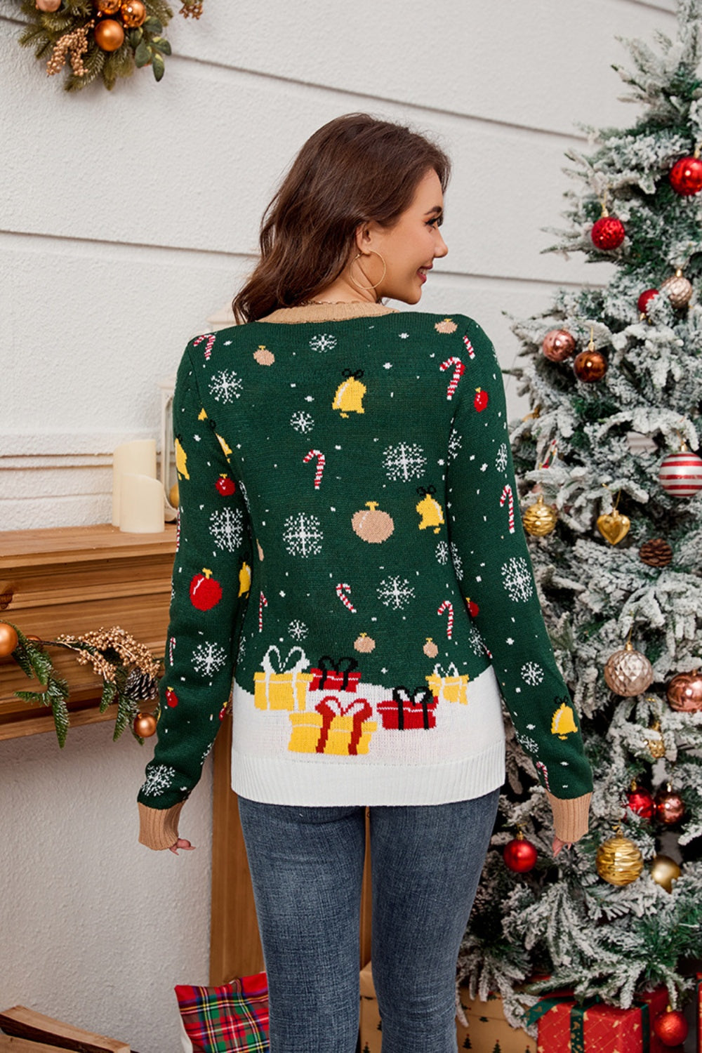 Weihnachtsmann-Pullover mit Rundhalsausschnitt und langen Ärmeln