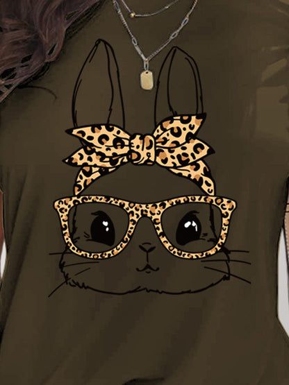 Kurzärmliges T-Shirt mit Rundhalsausschnitt und Kaninchen-Grafik