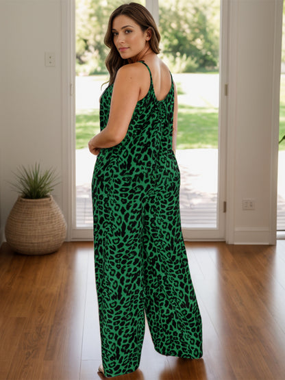 Jumpsuit mit weitem Bein und Leopardenmuster in voller Größe