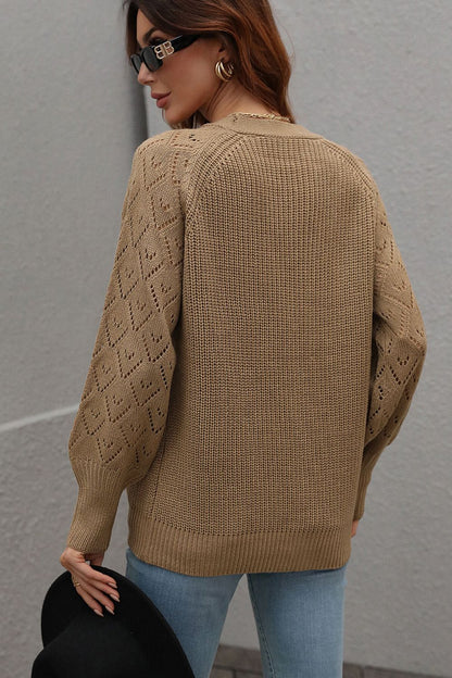 Rippstrick-Cardigan mit tiefem Ausschnitt und Raglanärmeln