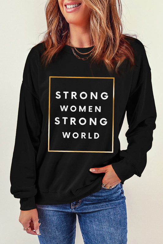 STRONG WOMEN STRONG WORLD Sweatshirt mit überschnittener Schulterpartie und Grafik