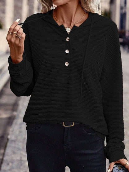 Kapuzenpullover mit Kordelzug und Viertelknopfleiste