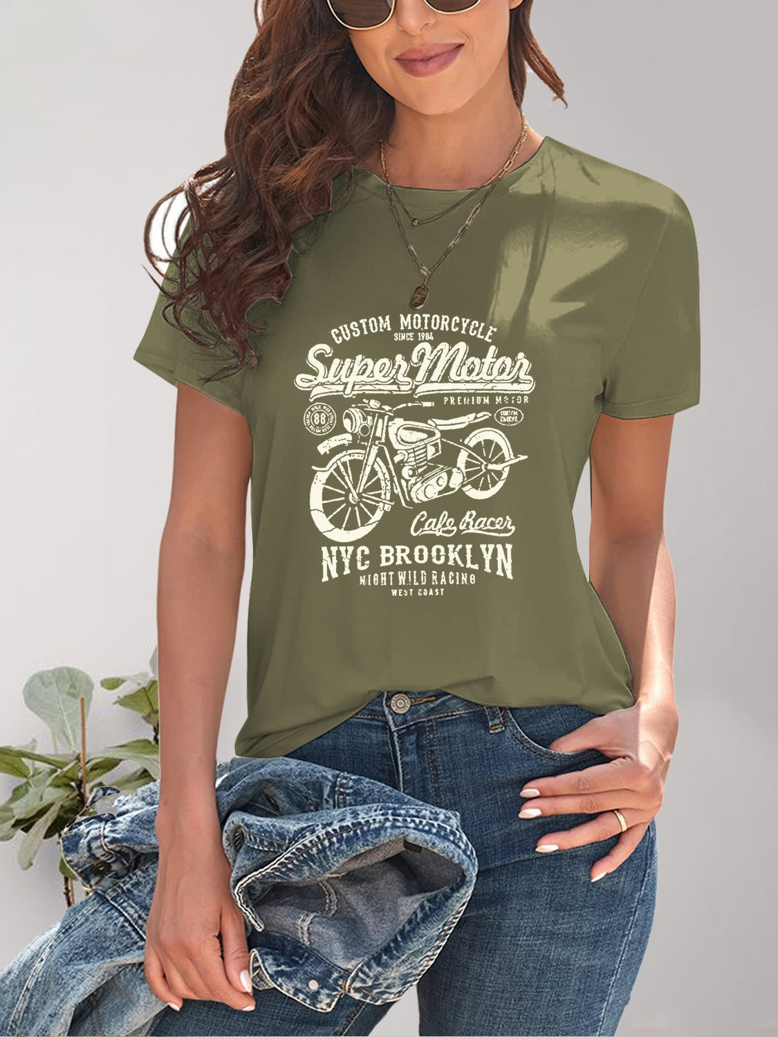 T-Shirt mit Rundhalsausschnitt und Motorrad-Grafik