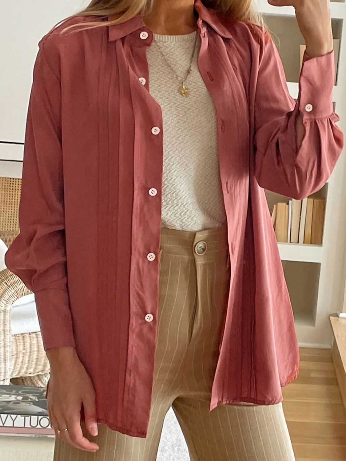 Perfee – Langärmliges Hemd mit gerüschtem Kragen