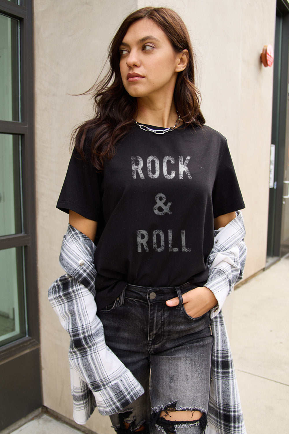Simply Love – Kurzarm-T-Shirt „ROCK &amp; ROLL“ in voller Größe