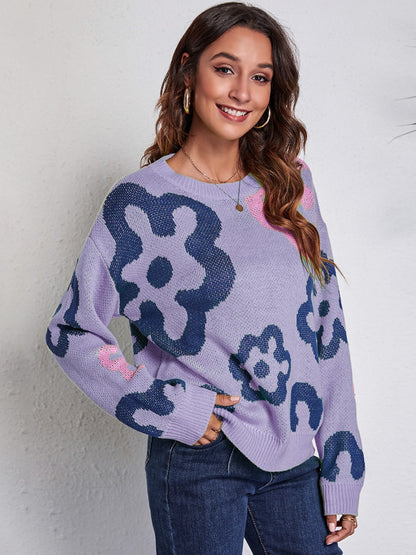 Pullover mit Rundhalsausschnitt und langen Ärmeln mit Blumenmuster