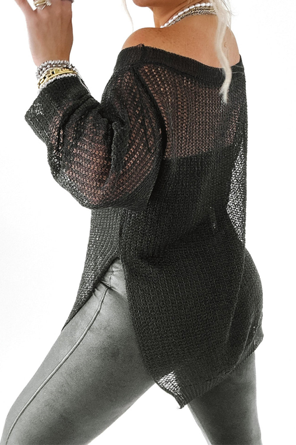 Strick-Überwurf mit langen Ärmeln und seitlichem Schlitz