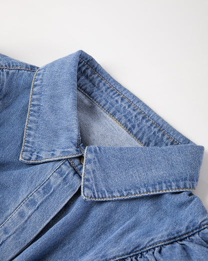 Langärmliges Jeansoberteil mit Rüschenkragen