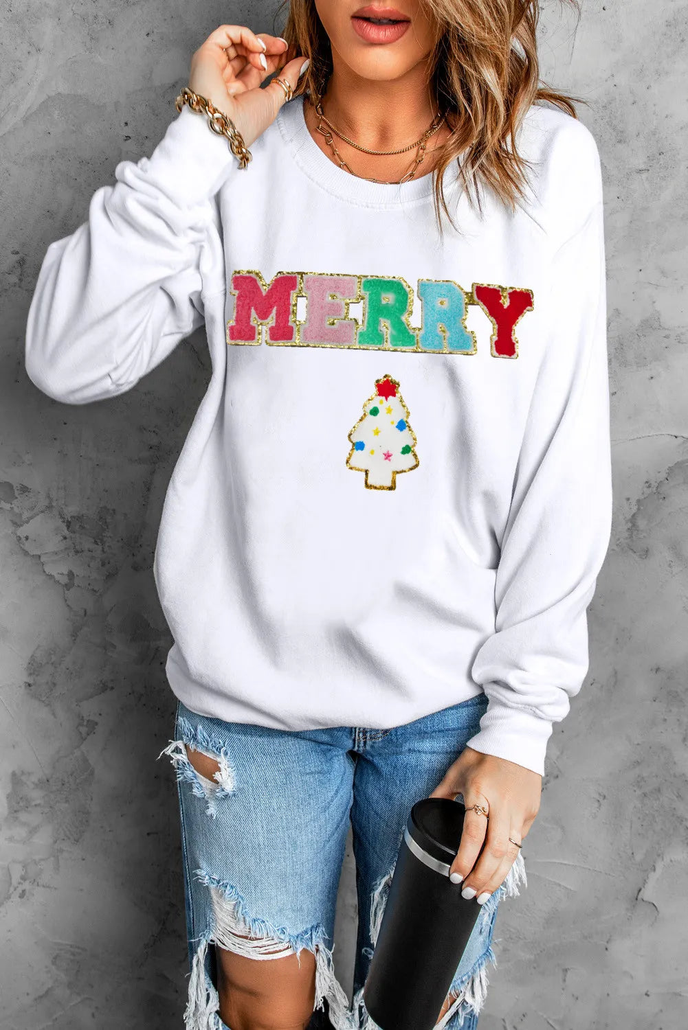MERRY Langarm-Sweatshirt mit Rundhalsausschnitt
