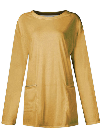 Langarm-T-Shirt mit Rundhalsausschnitt und Taschen in voller Größe