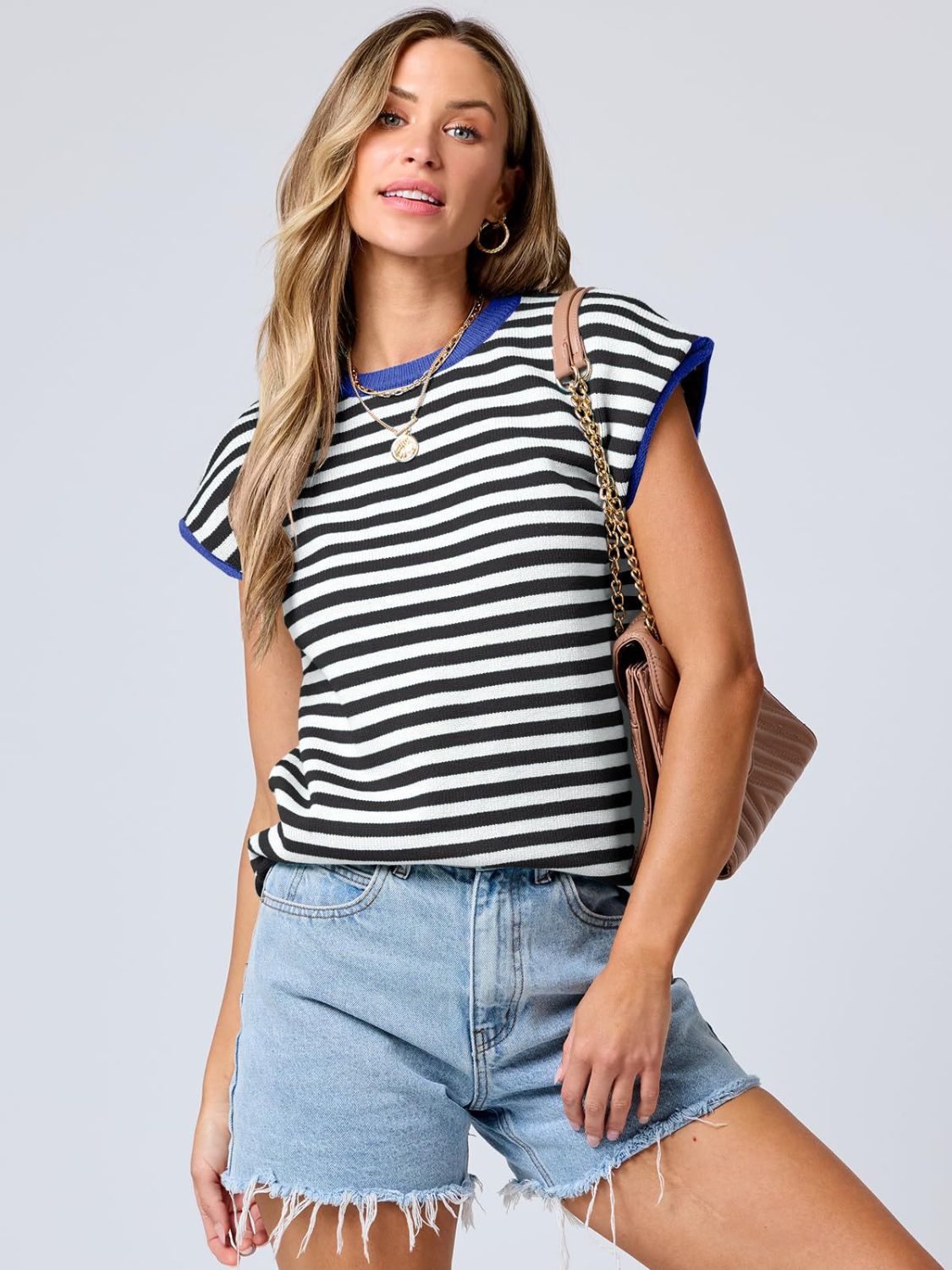 Mandy Pullover mit Rundhalsausschnitt und Flügelärmeln in Kontrastfarbe