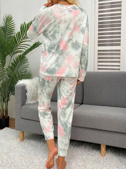 Lounge-Set aus Rundhals-Top mit Batikmuster und Hose mit Kordelzug