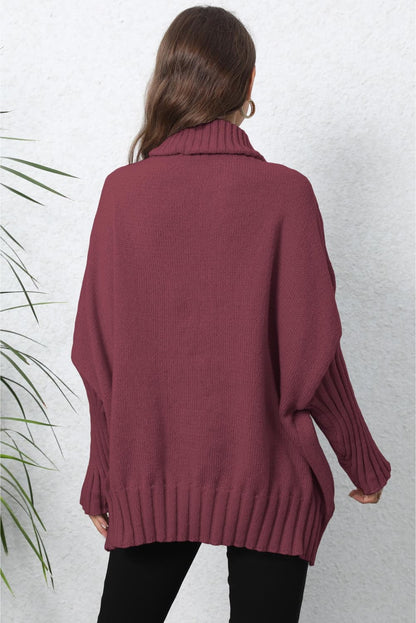 Gerippter Pullover mit Rollkragen und langen Ärmeln