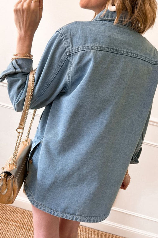 Jeansjacke mit Taschen und Knöpfen und langen Ärmeln