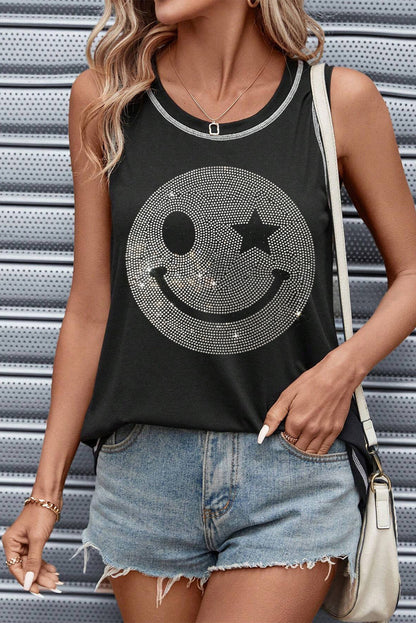 Strass Smile Face Rundhals-Tank