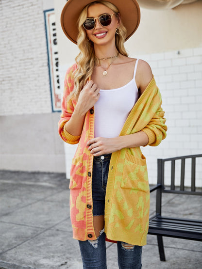 Angel Wings – Langer Cardigan mit Leopardenmuster und Knopfleiste
