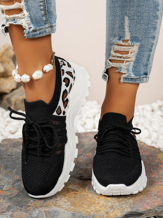 Ausschnitt Leopard Schnürung Mesh Athletic