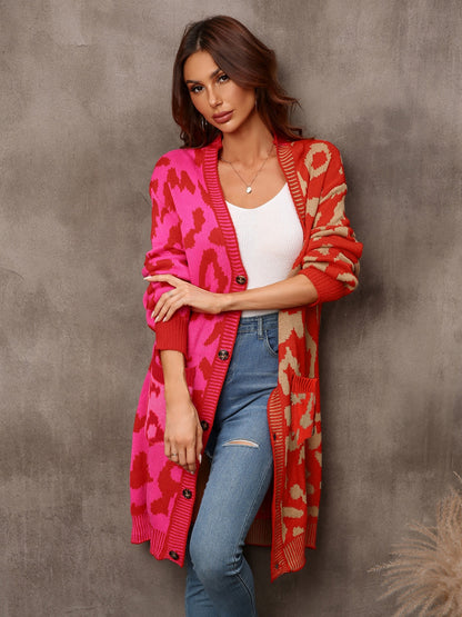 Angel Wings – Langer Cardigan mit Leopardenmuster und Knopfleiste