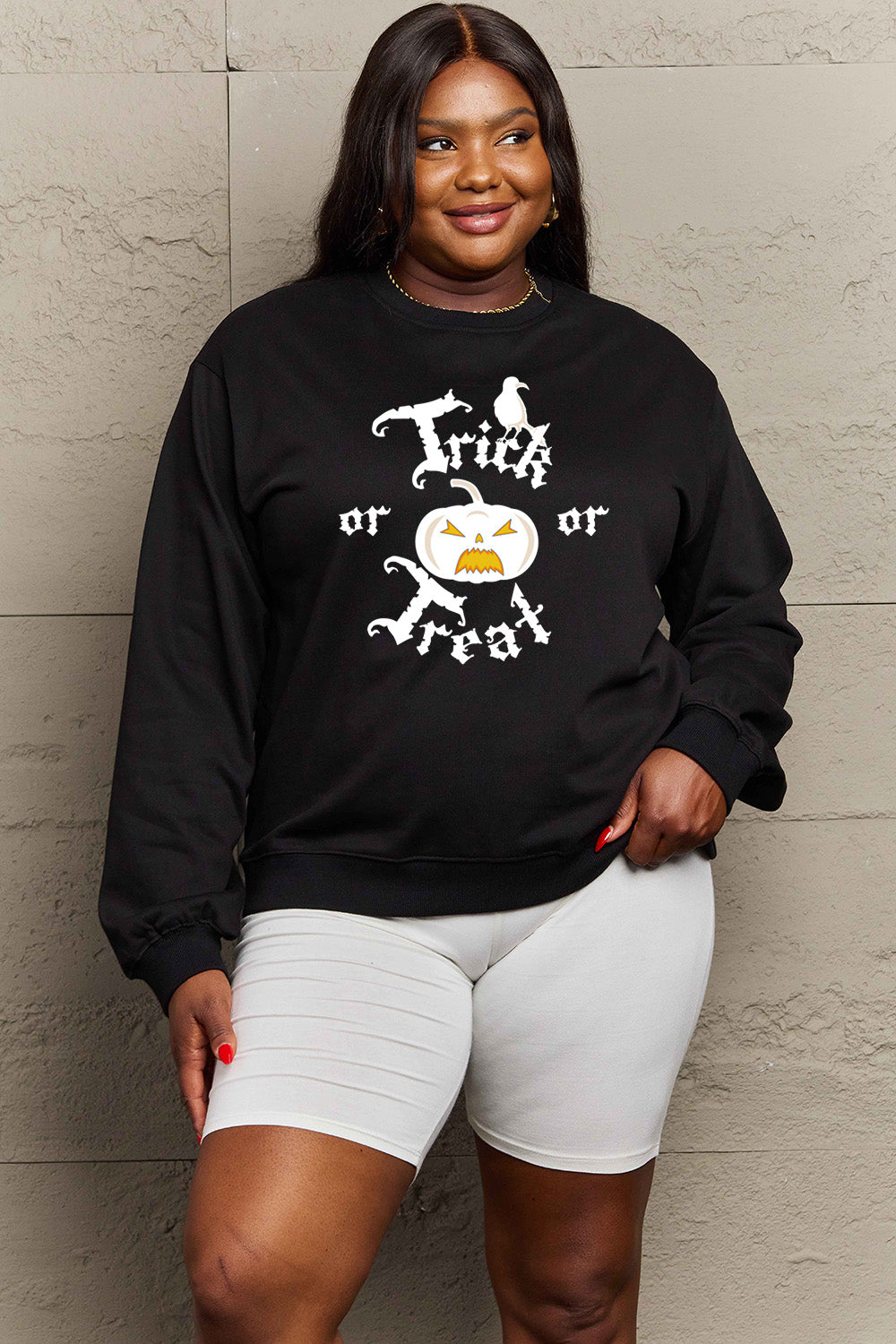 Simply Love – Sweatshirt mit Grafik in voller Größe „Trick or Treat“