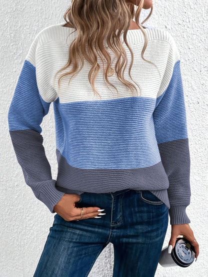 Pullover mit U-Boot-Ausschnitt und Farbblockdesign