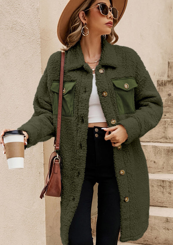 Lange Teddyjacke mit Kragen und langen Ärmeln