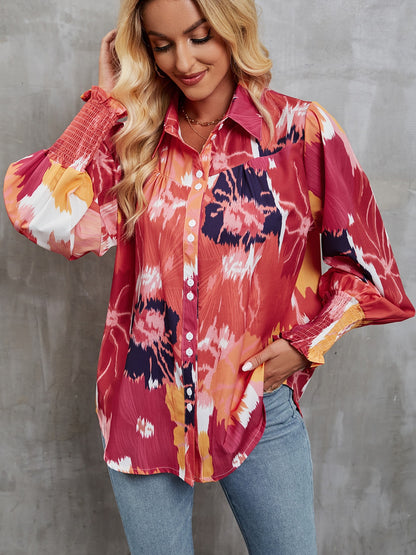 Bedrucktes Hemd mit Knopfleiste und Laternenärmeln