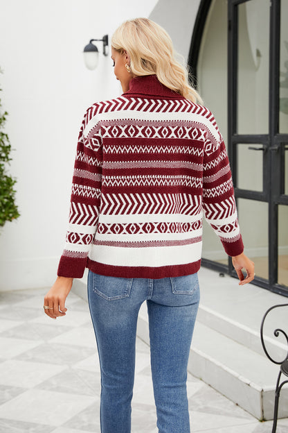 Geometrischer Rollkragenpullover mit langen Ärmeln