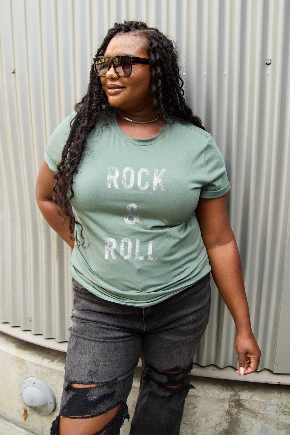 Simply Love – Kurzarm-T-Shirt „ROCK &amp; ROLL“ in voller Größe